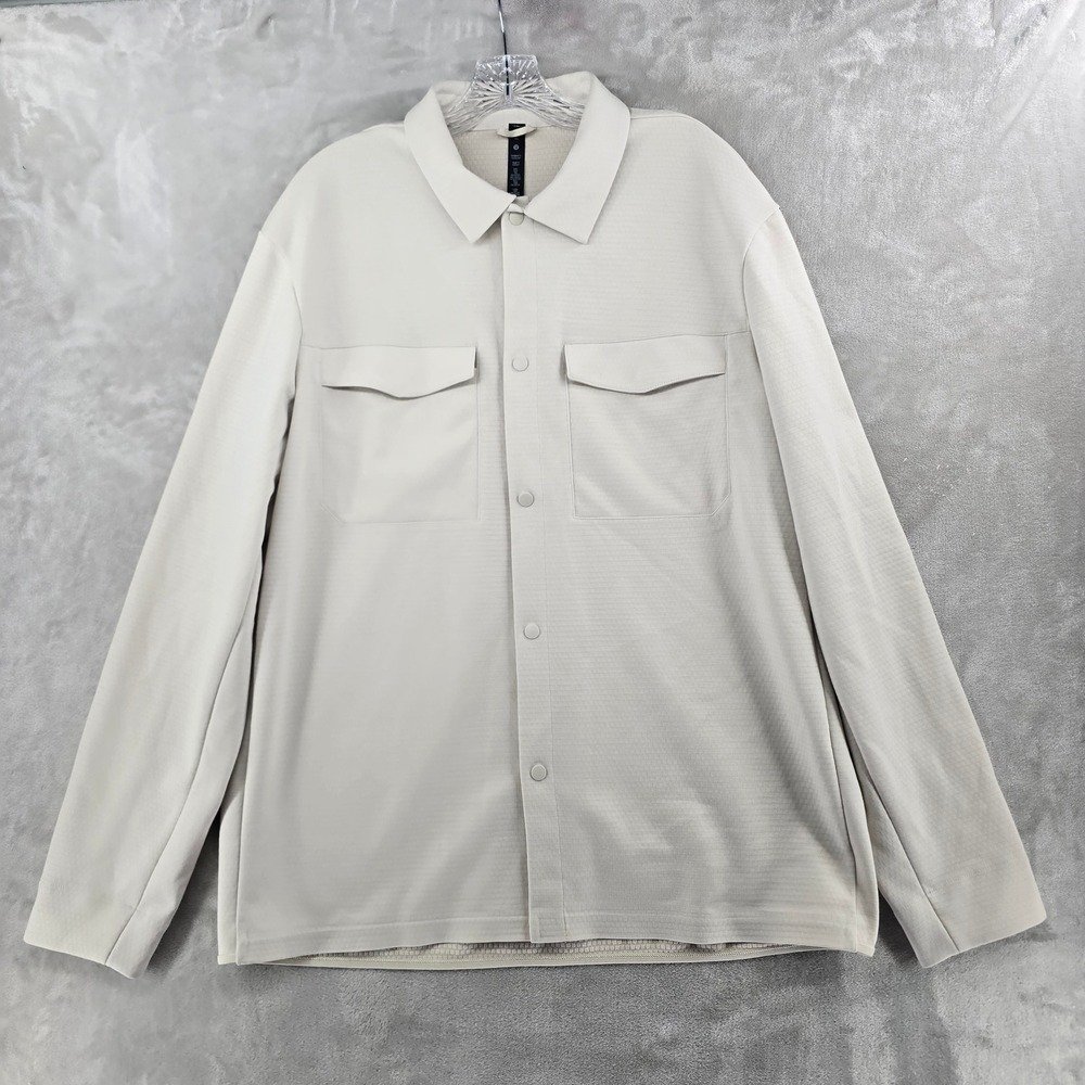 Lululemon Soft Knit Overshirt Men XL Beige Long Sleeve Snap Front Utility Jacket